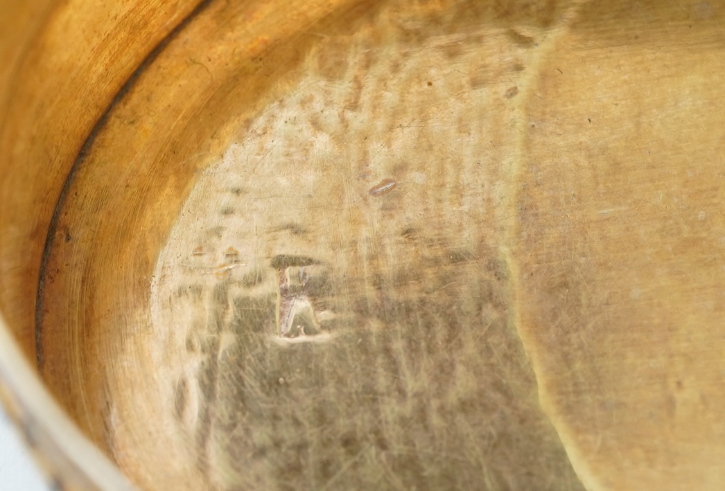 A 19th century Swiss? parcel gilt white metal oval snuff box with hinged cover